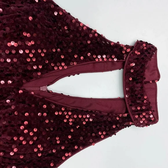 Giffniseti Keyhole Neck Mermaid Hem Sequins Maxi Formal Evening Gown, Maroon - Picture 2 of 4